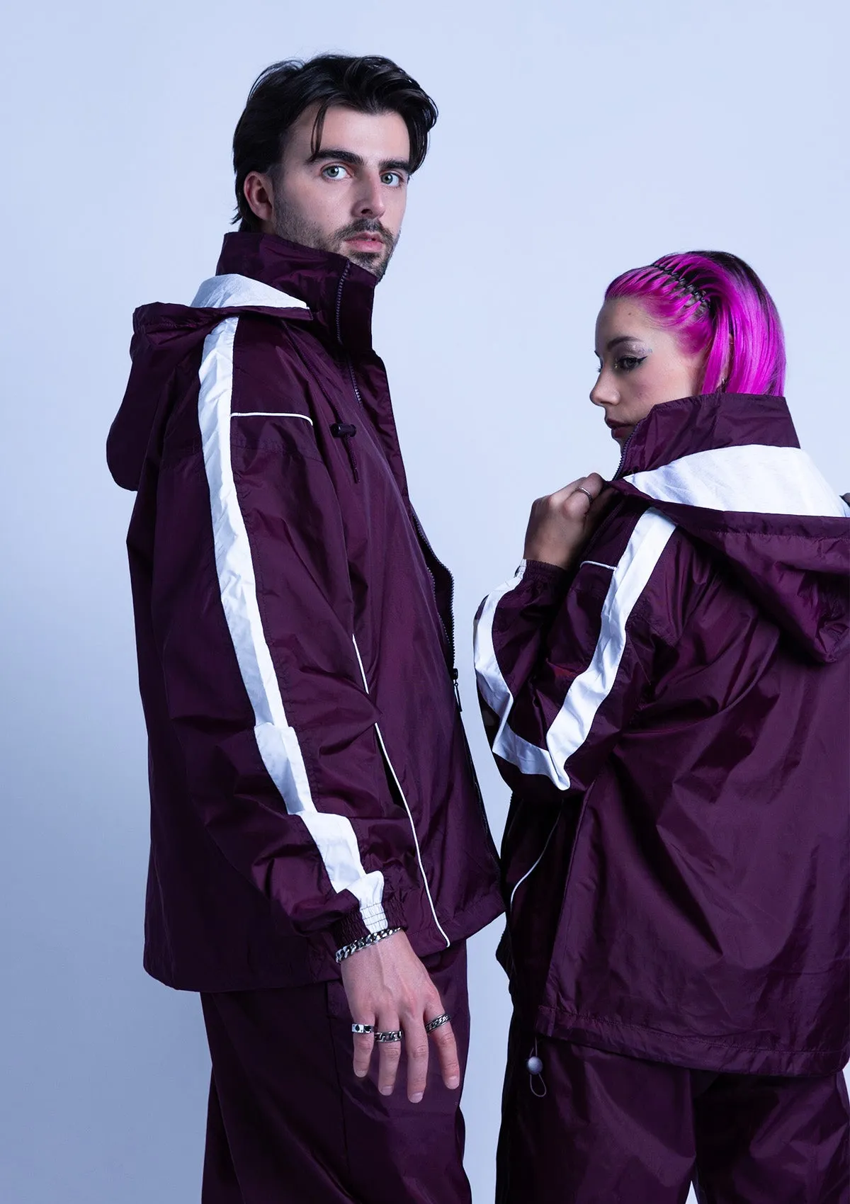 2600S Unisex Full Zipper Taffeta Nylon Tracksuit Jacket and Sweatpants Set with White Piping - Maroon