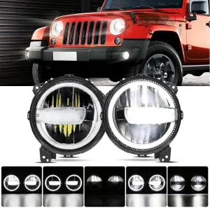 (2pcs/set) 9 Inch 120W DOT Approved LED Headlights with Halo Ring DRL & High Low Beam for 2018-2021 Jeep JL JLU Gladiator JT