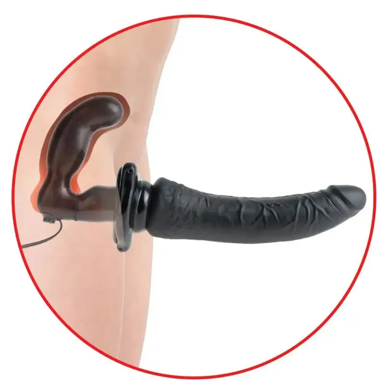 7.5-inch Duo Penetration Inflatable Vibrating Strap-on Dildo