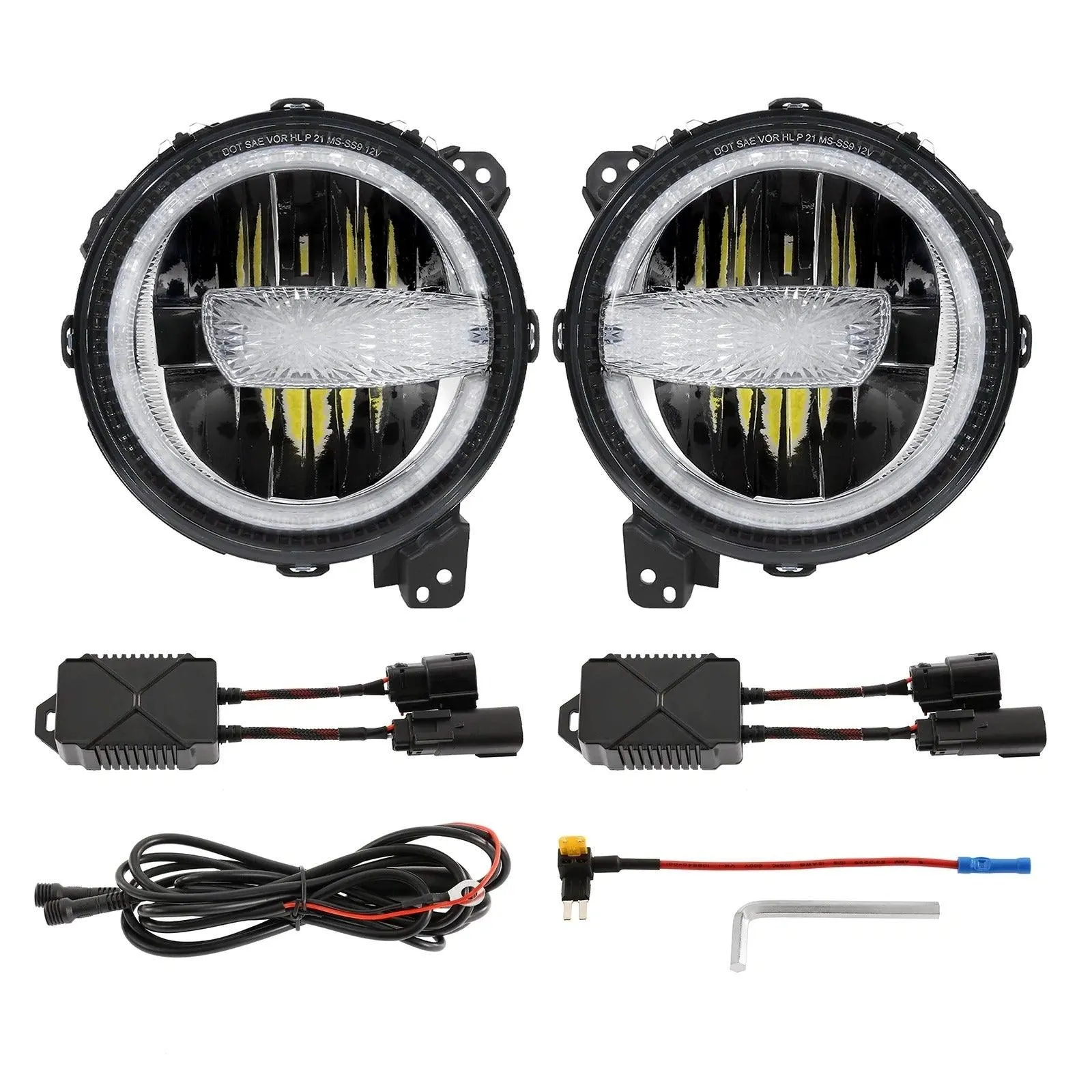 9 Inch 120W 9000 Lumens LED Headlights With Halo Ring DRL