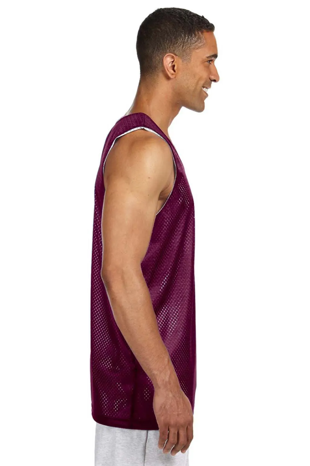 A4 Mens Reversible Mesh Moisture Wicking Tank Top - Maroon