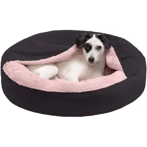 Fluffy Petslover Calming Anti Anxiety Hooded Fabric Bed with Attached Blanket for Dogs and Cats (Black)