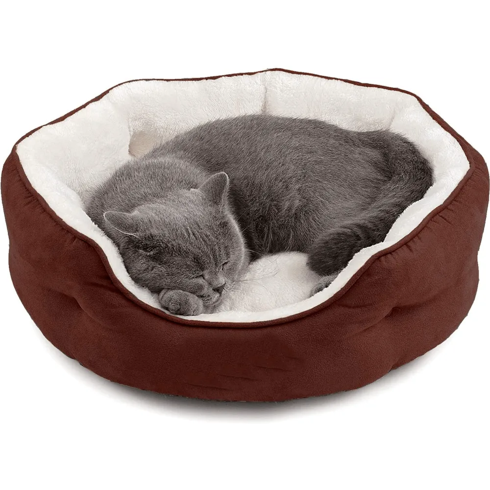 Fluffy's Pawsome Round Washable Bed for Dogs and Cats (Brown)