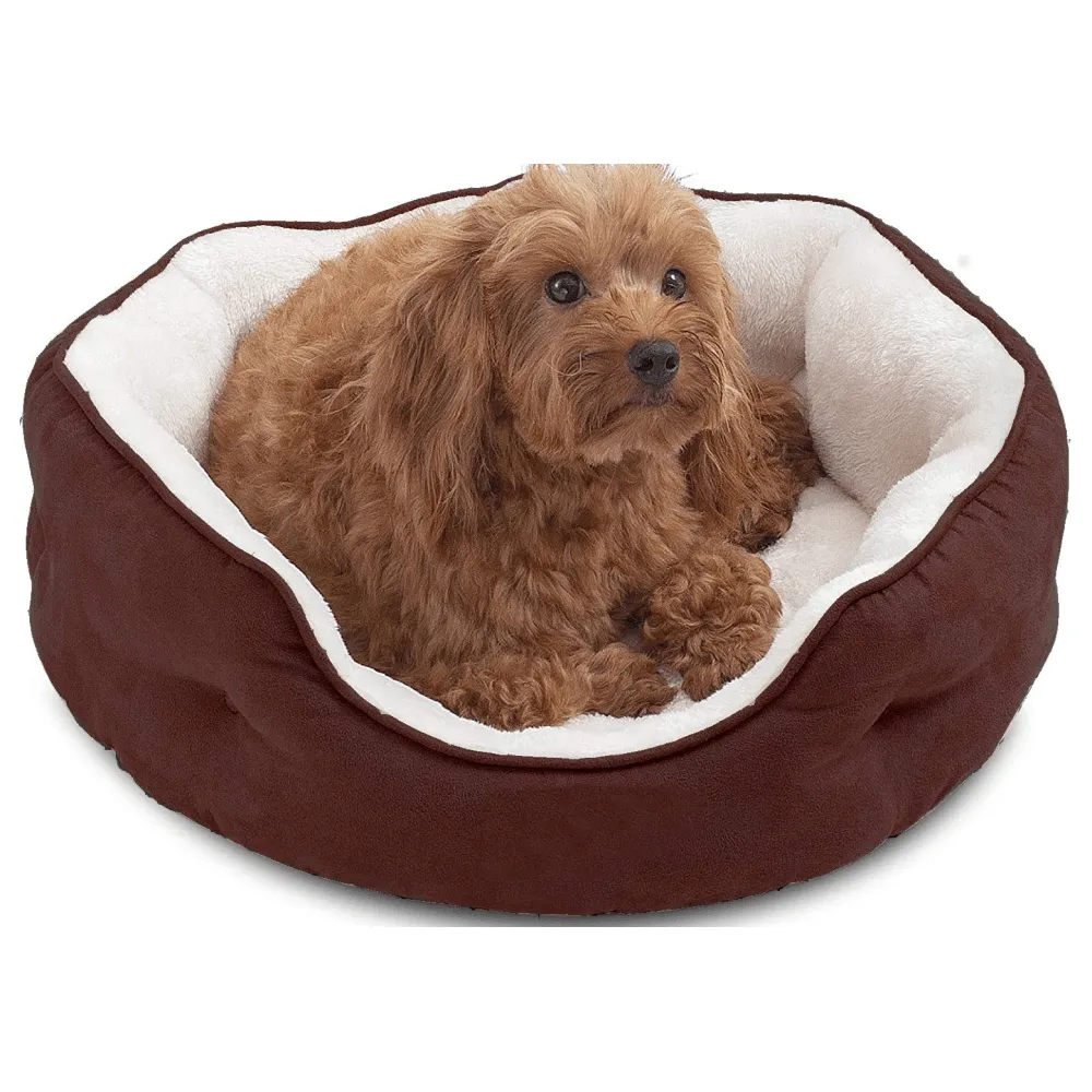 Fluffy's Pawsome Round Washable Bed for Dogs and Cats (Brown)