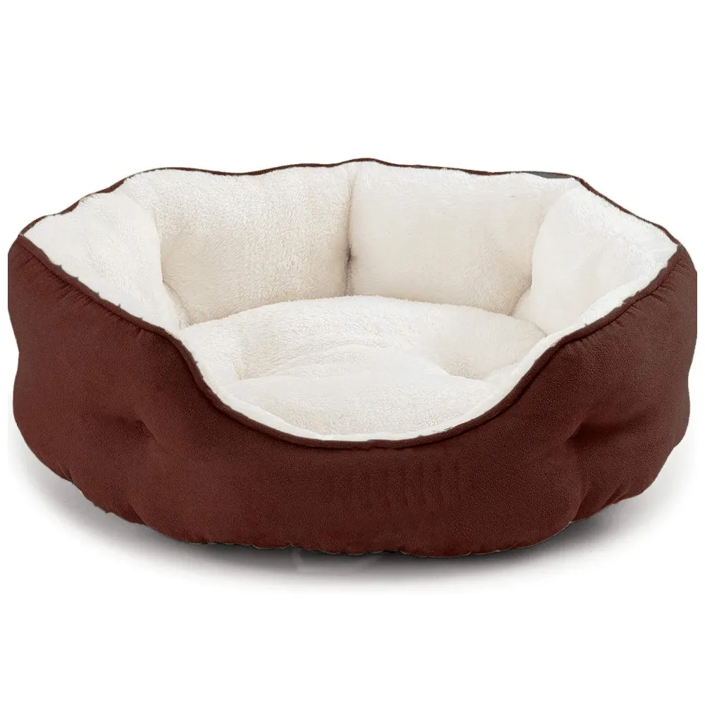 Fluffy's Pawsome Round Washable Bed for Dogs and Cats (Brown)