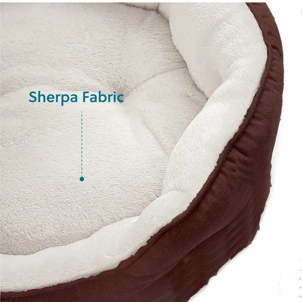 Fluffy's Pawsome Round Washable Bed for Dogs and Cats (Brown)