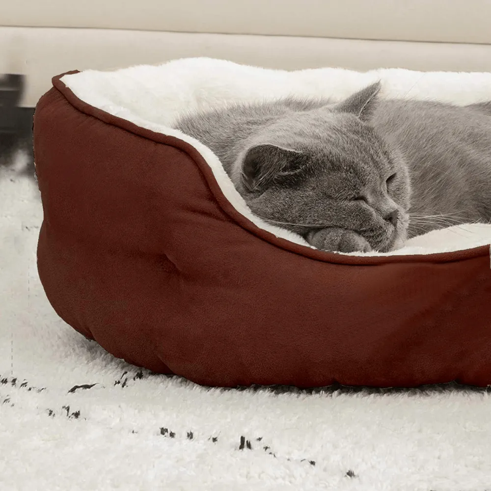 Fluffy's Pawsome Round Washable Bed for Dogs and Cats (Brown)