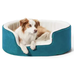 Fluffy's Petslover Warm Fleece Winter Round Shape Reversible Ultra Soft Bed with Cushion Pillow for Dogs and Cats (Sky Blue)