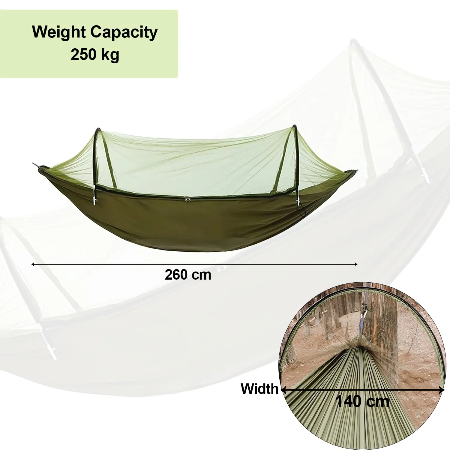 Kuber Industries Pack of 3 Camping Hammock with Mosquito Net | Portable Hammocks with Tree Straps | Swing Sleeping Hammock Bed with Net | Nylon Hammock for Indoor - Outdoor | Green