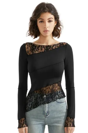 Mesh Lace Crew Neck Shirt - Long Sleeve