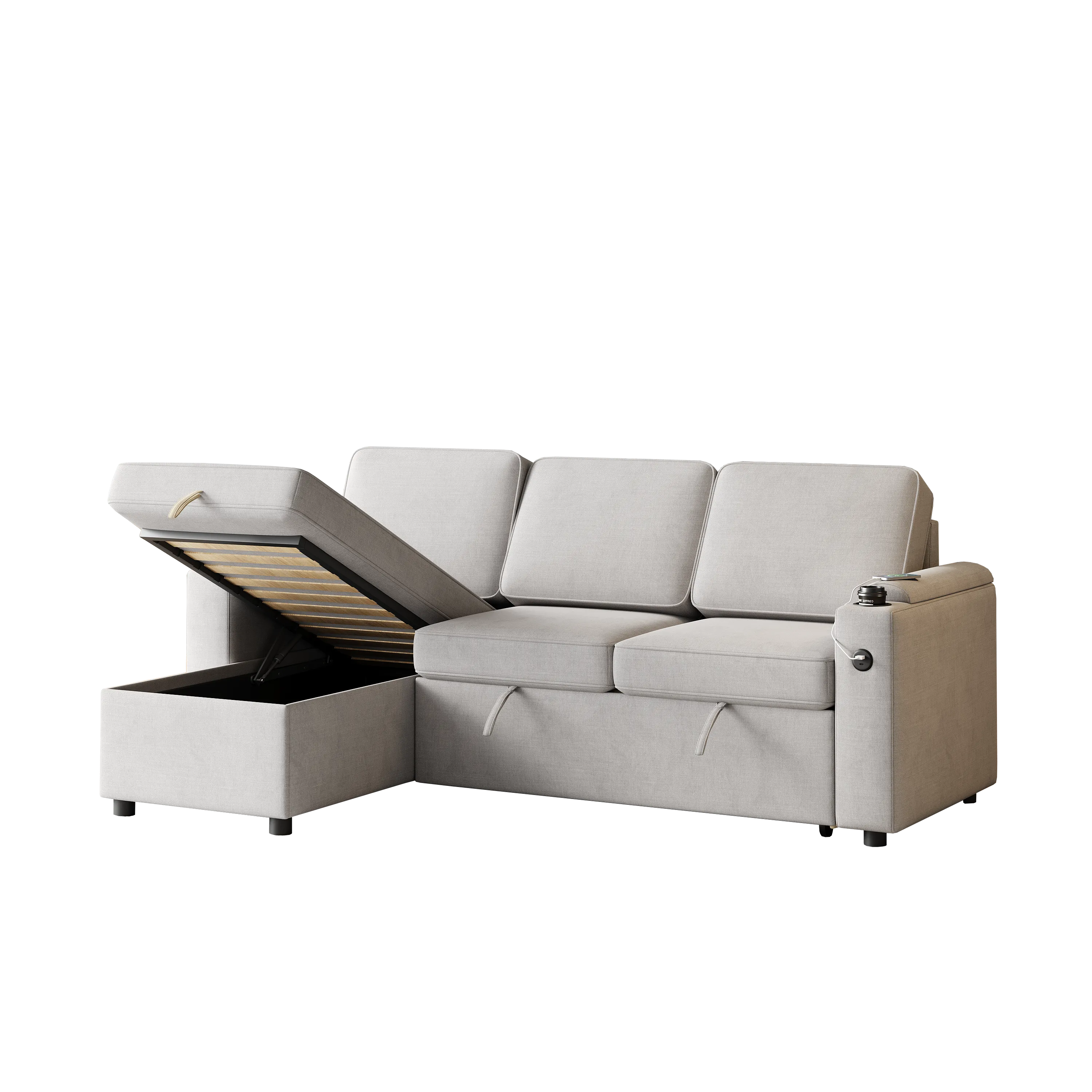 MH85.8" Sleeper Sofa, Sofa Bed - 2 in 1 Pull Out Sofa Bed with Storage Sofa, Sofa Sleeper with Pull Out Bed with Charging Port