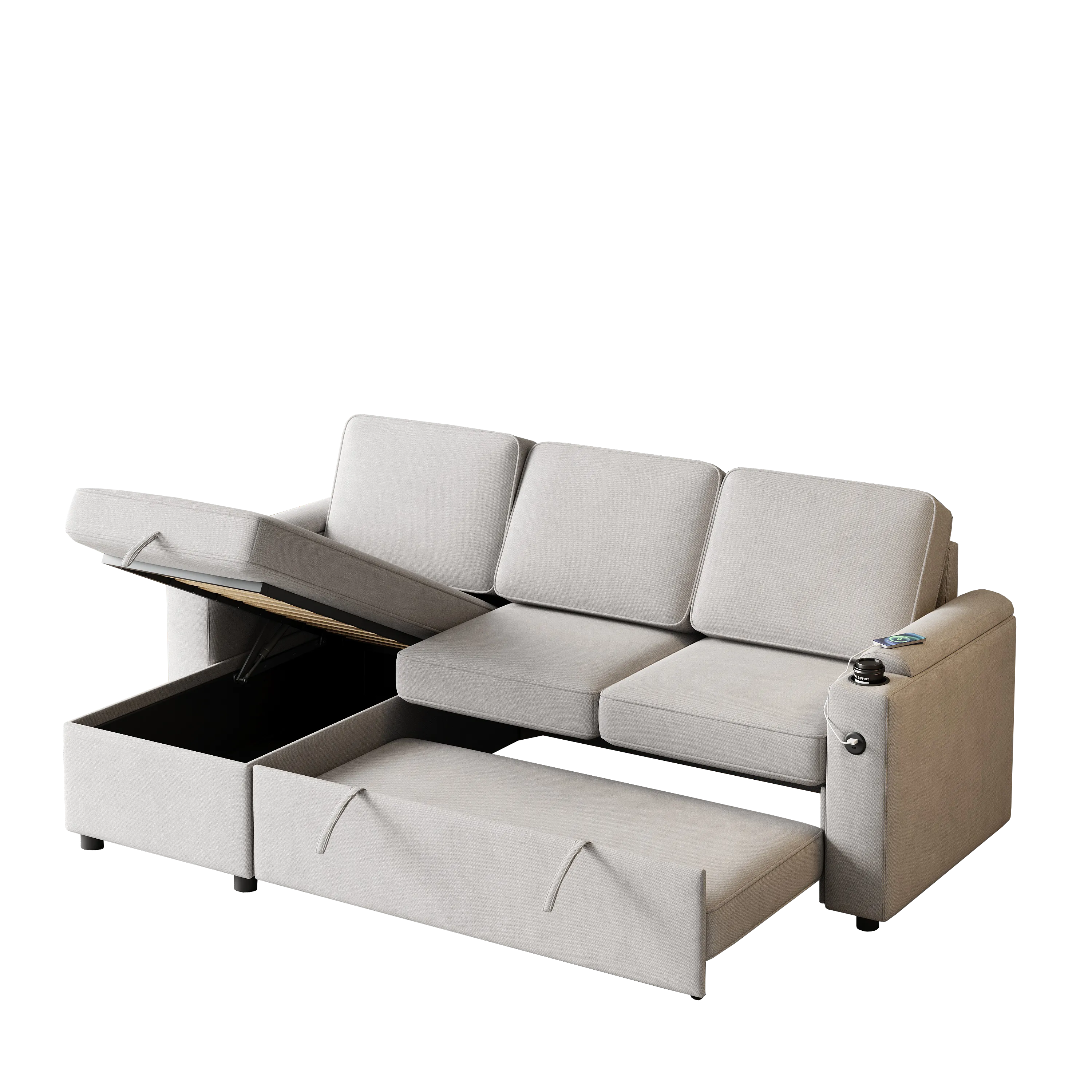 MH85.8" Sleeper Sofa, Sofa Bed - 2 in 1 Pull Out Sofa Bed with Storage Sofa, Sofa Sleeper with Pull Out Bed with Charging Port