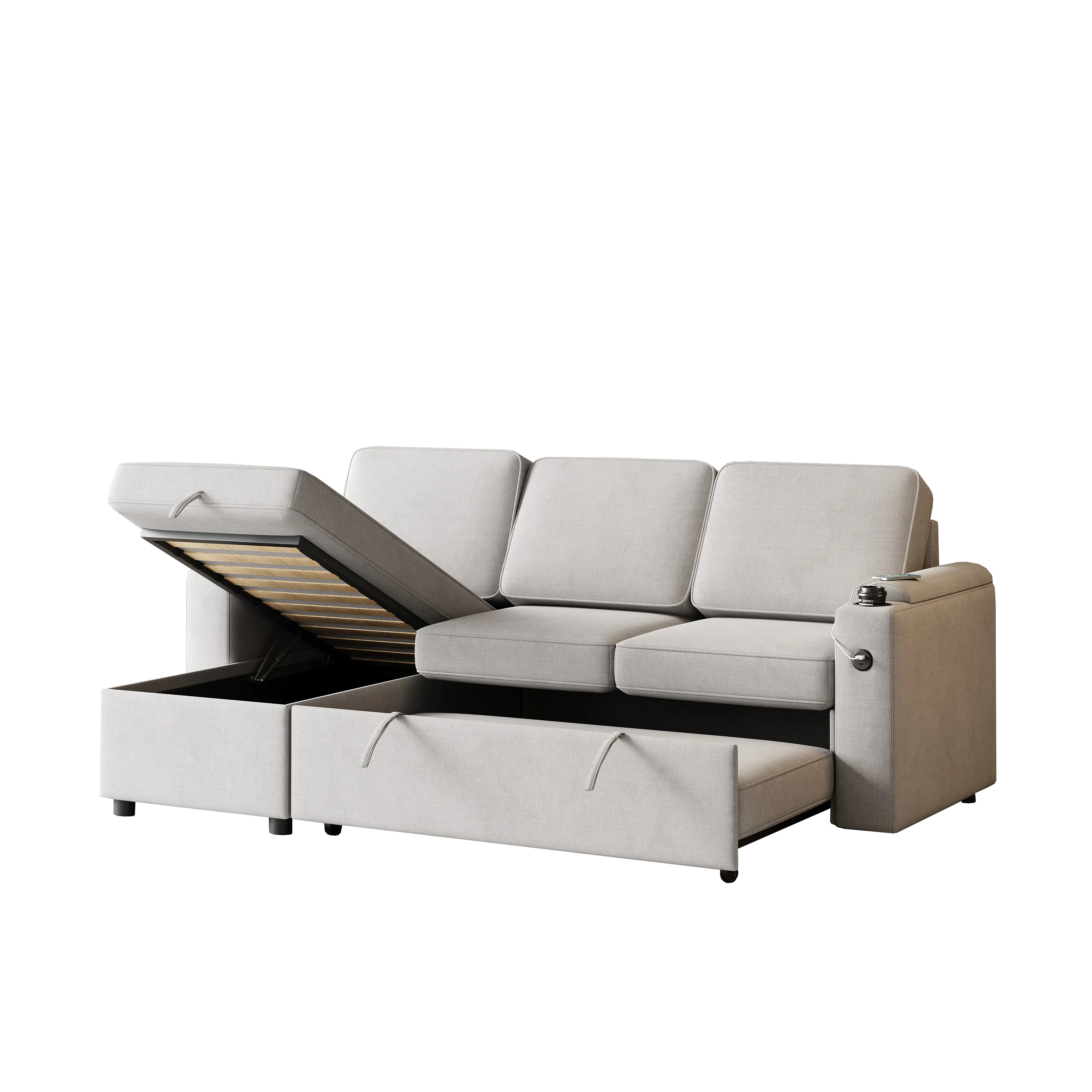 MH85.8" Sleeper Sofa, Sofa Bed - 2 in 1 Pull Out Sofa Bed with Storage Sofa, Sofa Sleeper with Pull Out Bed with Charging Port