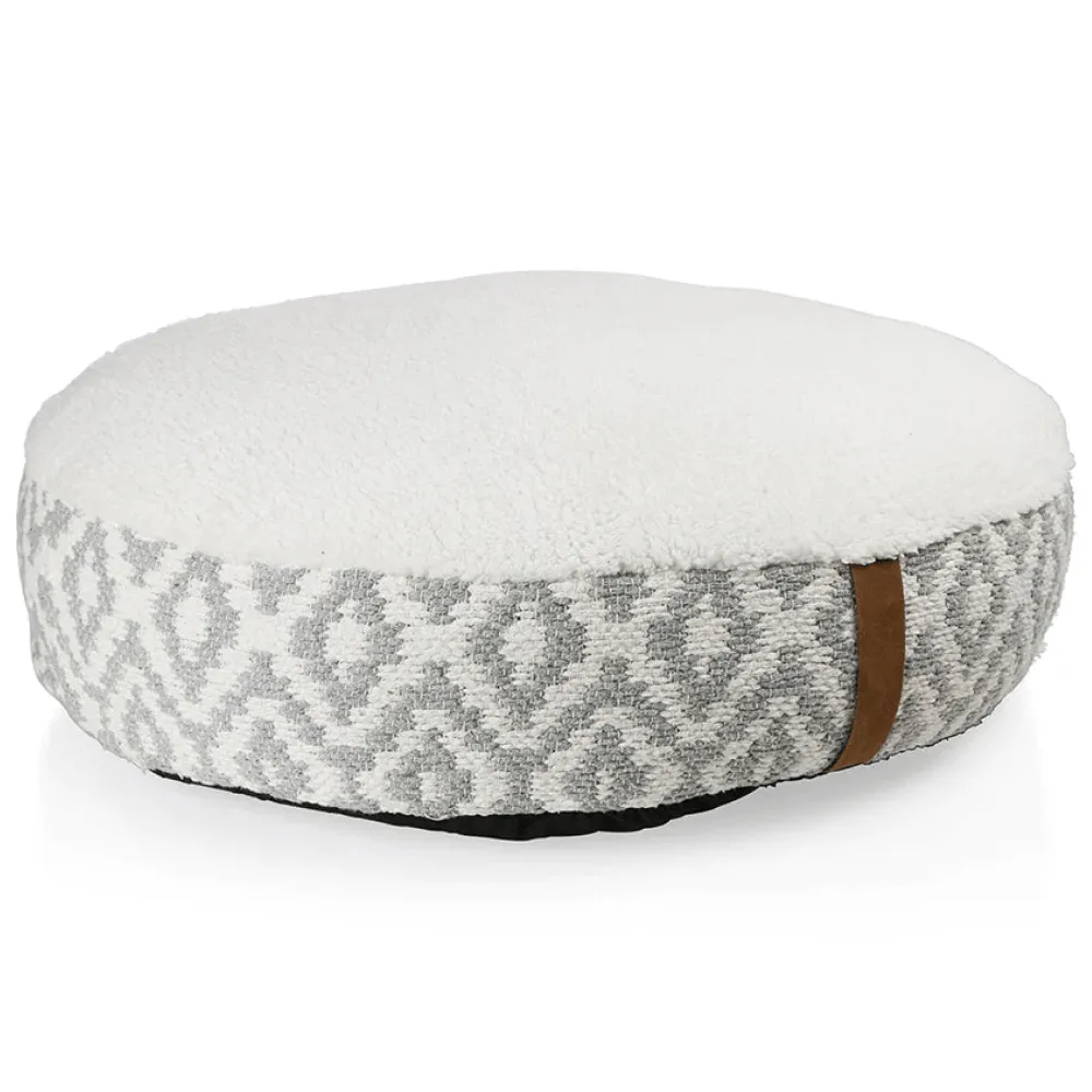 Pawpourri Bohemian Plush Round Bed  for Dogs (Grey/White)