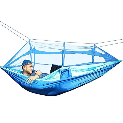 Single Perosn Nylon Fabric Netting Hammock with Mosquito Net - QOG.FD