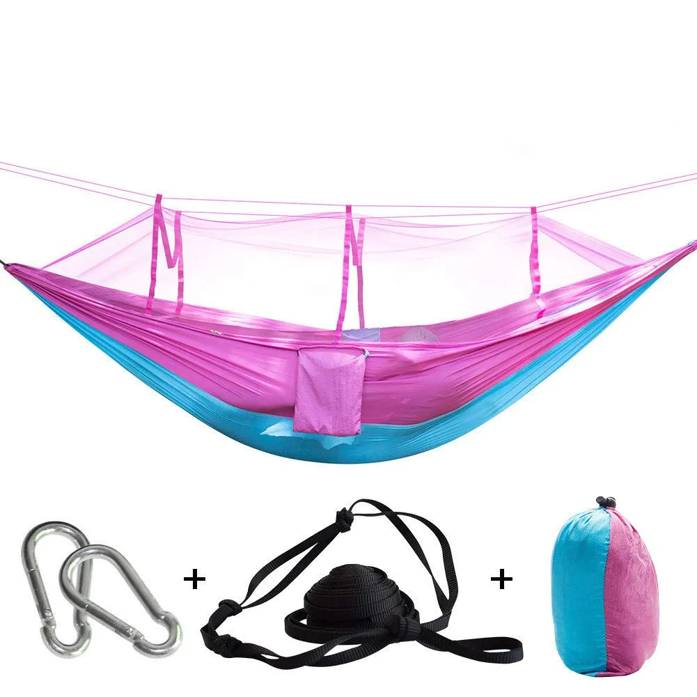 Single Perosn Nylon Fabric Netting Hammock with Mosquito Net - QOG.FD