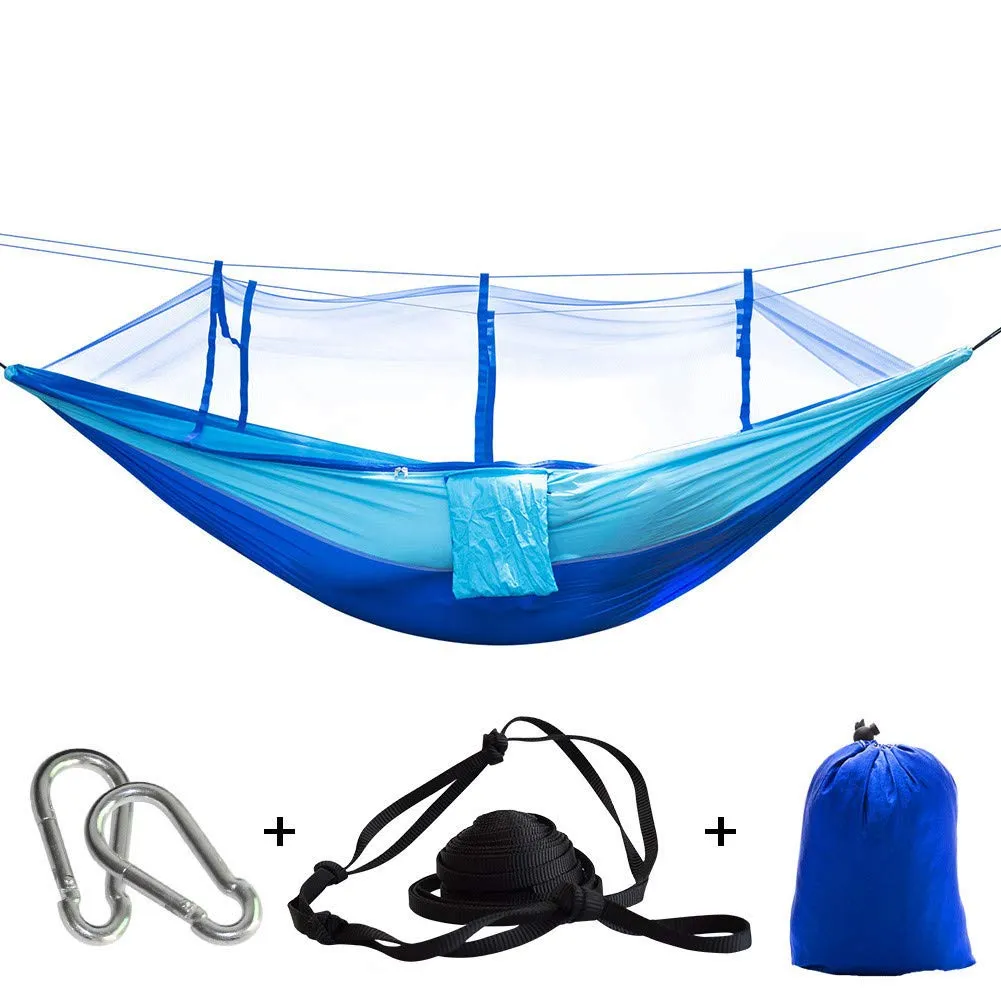 Single Perosn Nylon Fabric Netting Hammock with Mosquito Net - QOG.FD