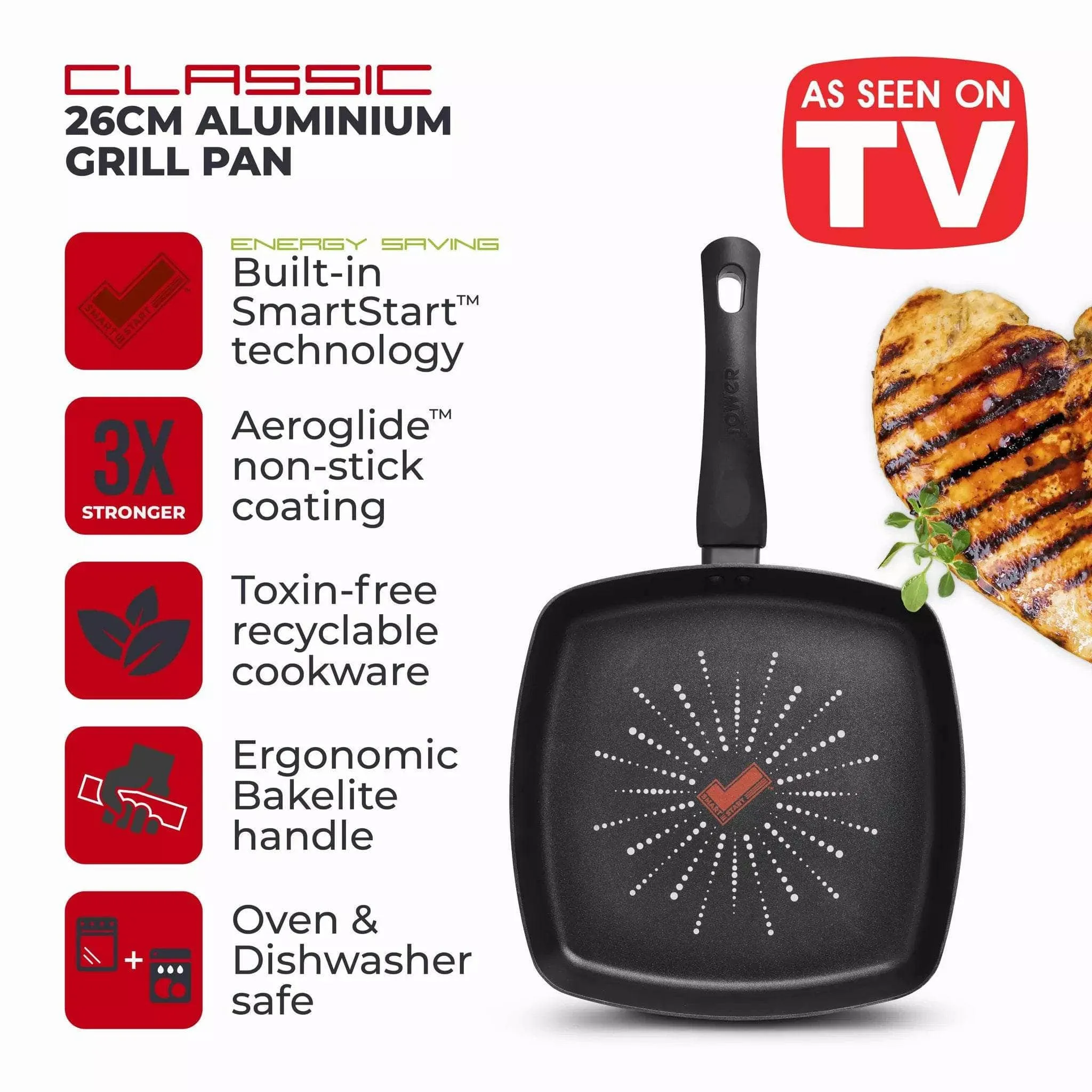 Tower Smart Start Classic 26cm Grill Pan