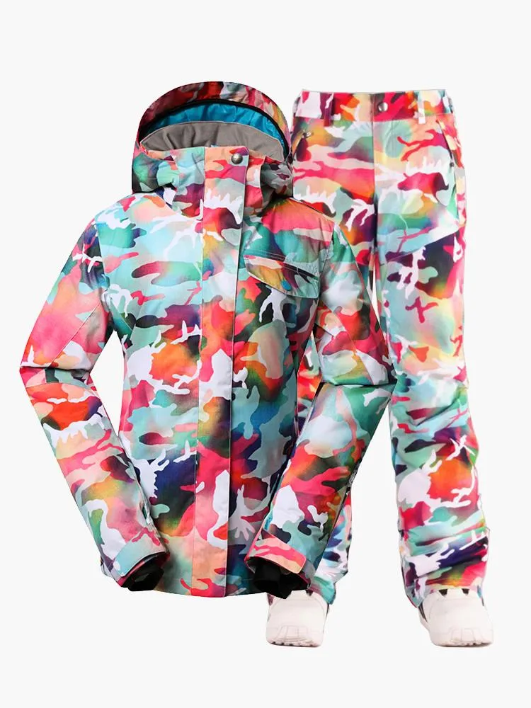 TreadSnow Women Ski Suits Camo Snowboard Jacket Pants Sets