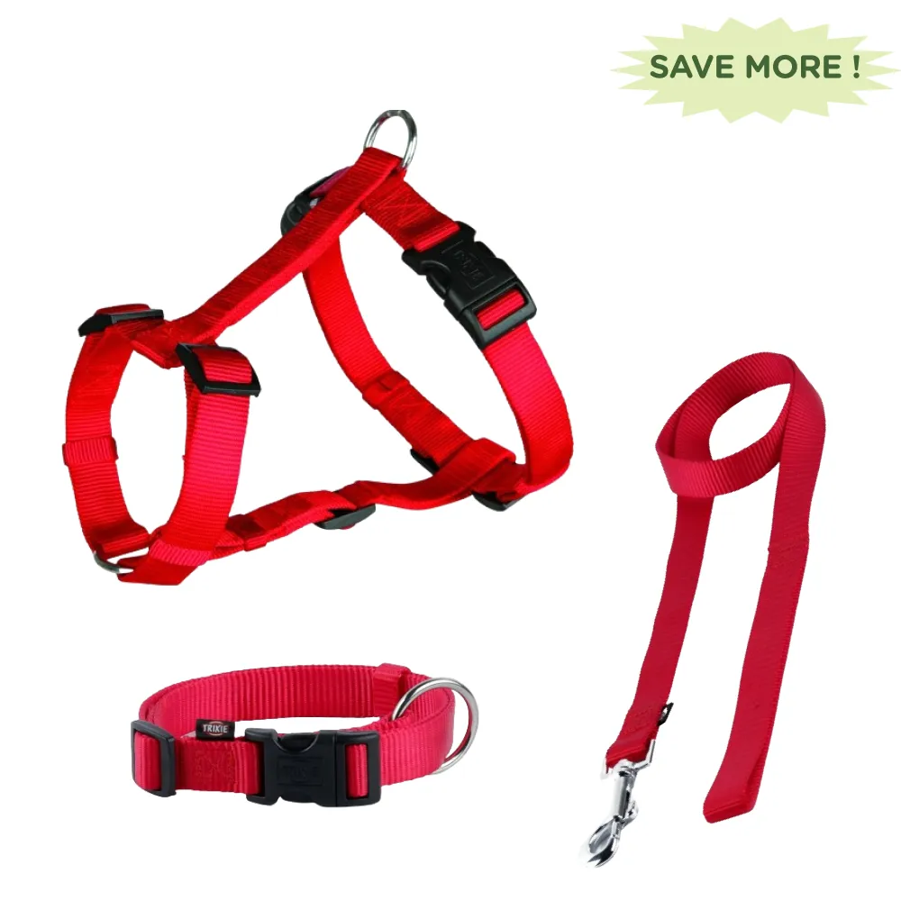 Trixie Classic H Harness, Lead Leash and Collar for Dogs Combo (Red) - M