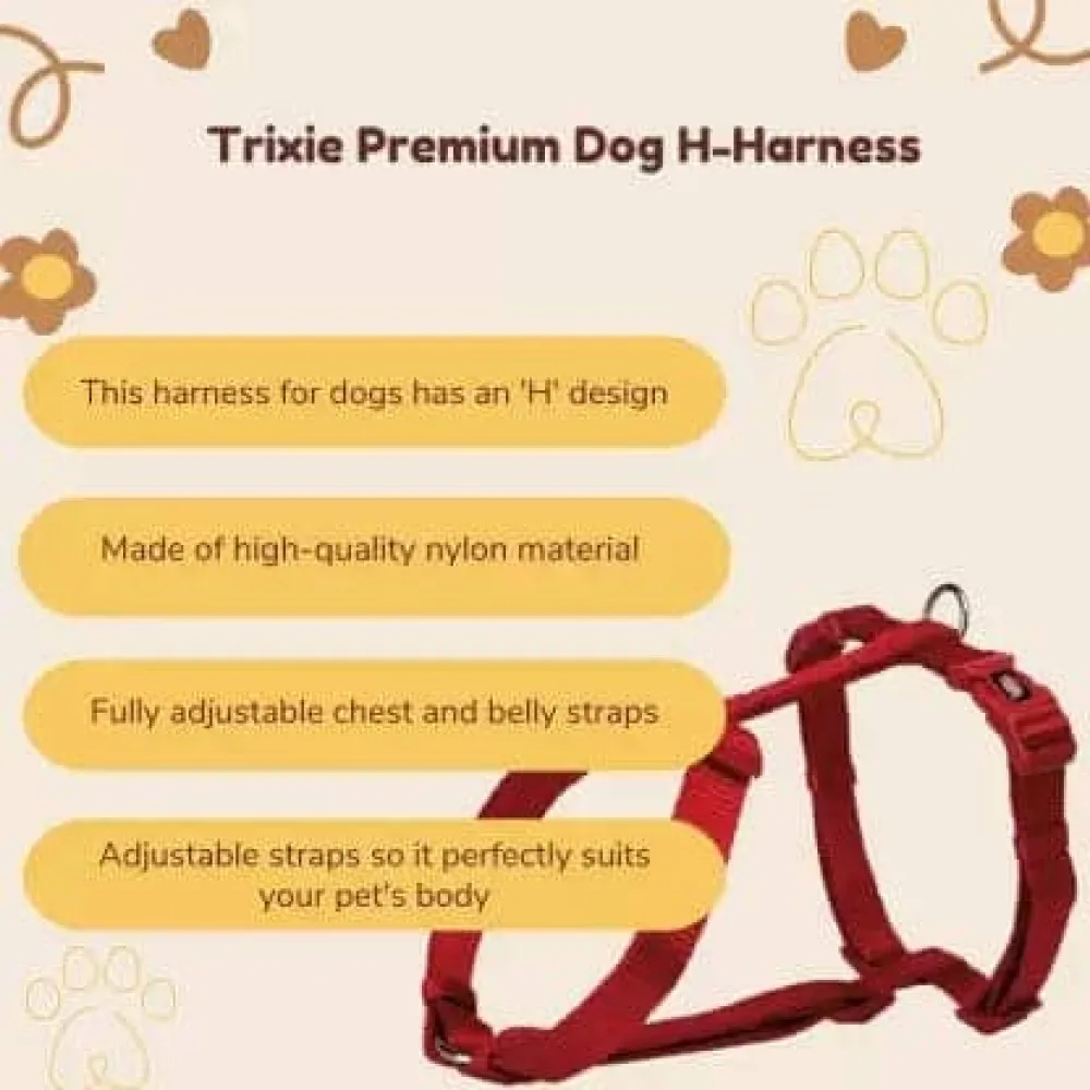 Trixie Classic H Harness, Lead Leash and Collar for Dogs Combo (Red) - M