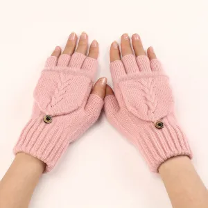 Winter Warmth Short Monochrome Half Finger Knit Gloves - Windproof, Coldproof, Stretchy, Casual, Warm, and Cozy for Women - Perfect for Autumn and Winter Outdoor Activities